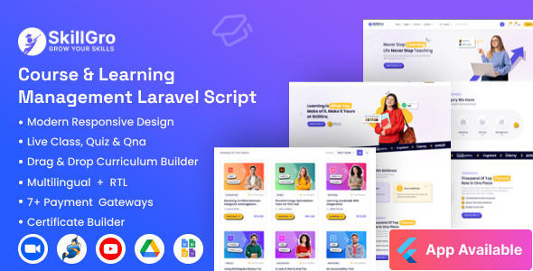 SkillGro LMS – Course & Learning Management System Laravel Script 2.5.0